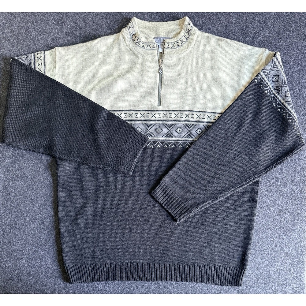 Vintage Men's Meister Wool 1/4 Zip Sweater Black / Cream Sz XL Pullover Soft